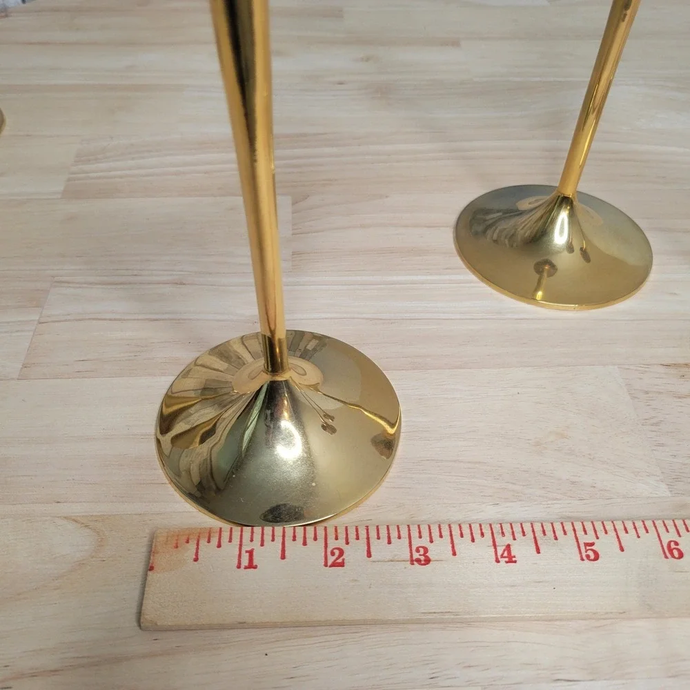 Vtg Scandia Guldgold Karlshamn Sweden 24K‎ Gold Plated Brass 4 Candlesticks  MCM